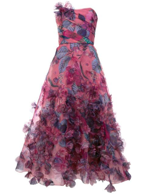 Marchesa Notte Floral Print Strapless Ball Gown In Pink Modesens