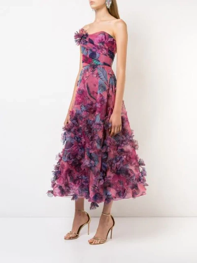Shop Marchesa Notte Floral Print Strapless Ball Gown In Pink