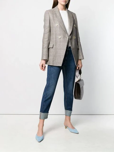 Shop Brunello Cucinelli Houndstooth Double Breasted Blazer In Neutrals