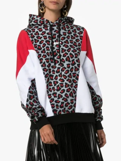 Shop Msgm Leopard-print Panelled Hoodie  In 96 Multicoloured