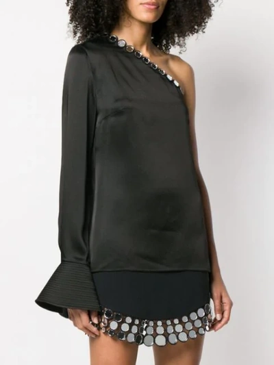 Shop David Koma Circle Trim One Shoulder Blouse In Black