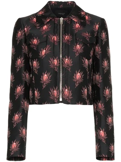 Shop Giambattista Valli Floral Print Cropped Jacket In Black