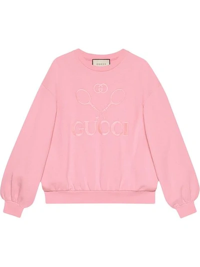 Shop Gucci Oversize Sweatshirt With  Tennis In Pink