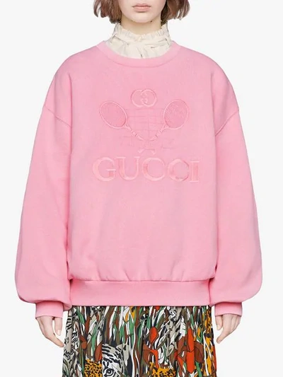 Shop Gucci Oversize Sweatshirt With  Tennis In Pink