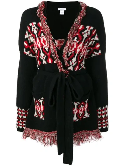 Shop Avant Toi Intarsia Knit Belted Cardigan - Black