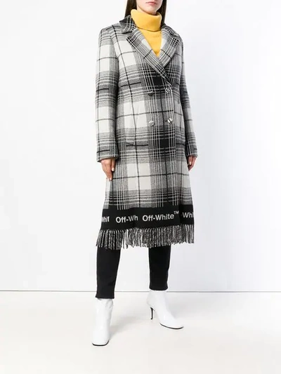 Shop Off-white Double-breasted Checked Coat In Grey