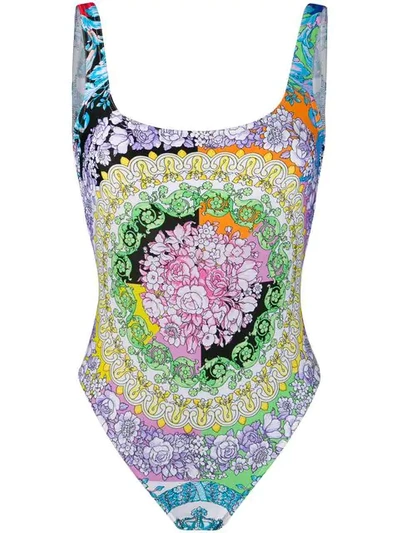 Shop Versace Technicolor Baroque Print Swimsuit In A7000 Multicolor