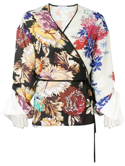 Shop Act N°1 Floral Print Wrap Blouse In Black