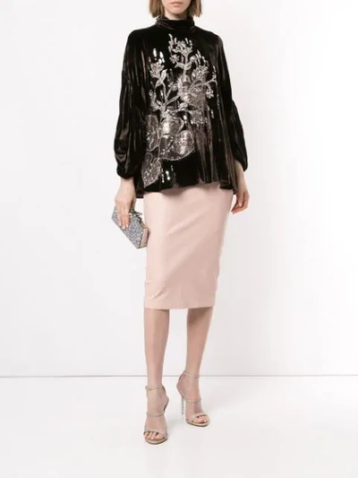 Biyan Velvet Embroidered Blouse In Brown