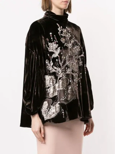 Biyan Velvet Embroidered Blouse In Brown