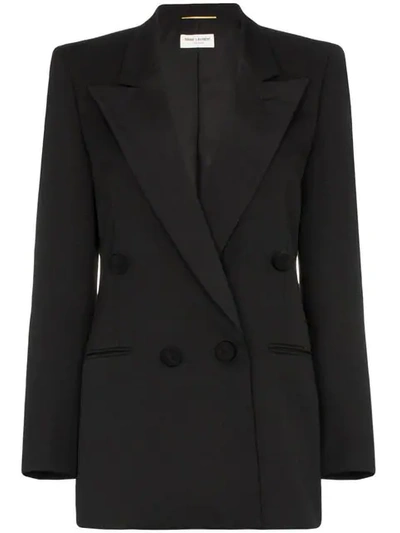 SAINT LAURENT SINGLE-BREASTED TUXEDO WOOL BLAZER - 黑色