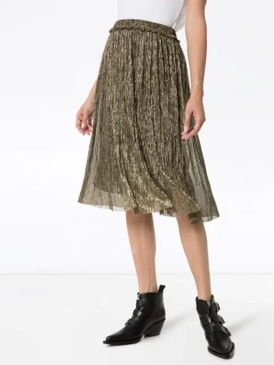 Shop Isabel Marant Étoile Lurex Pleated Skirt - Gold