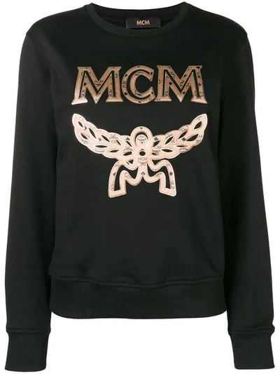 Shop Mcm Embroidered Logo Sweatshirt In Bk00s Black