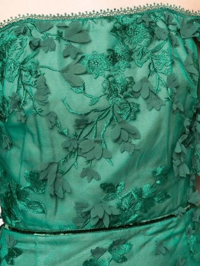 Shop Marchesa Notte Floral Off-the-shoulder Dress In Green