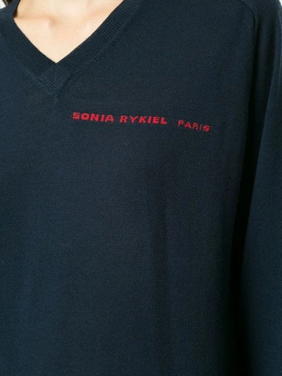 Shop Sonia Rykiel Logo Back V-neck Sweater In Blue