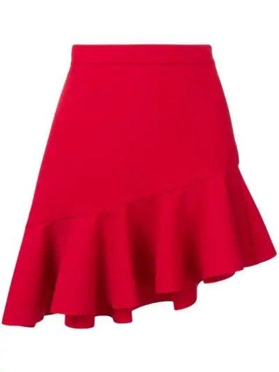 Shop Msgm Asymmetric Ruffle Skirt In Red