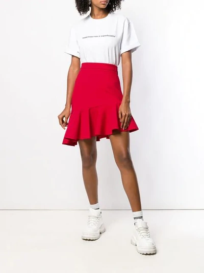 Shop Msgm Asymmetric Ruffle Skirt In Red