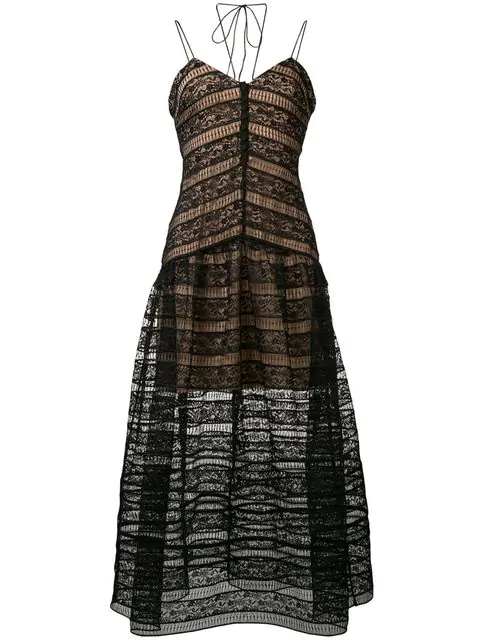 Self-Portrait Lace Embroidered Flared Dress In Black | ModeSens