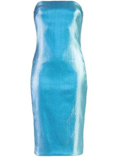 AREA CRYSTAL-TRIMMED LAMÉ DRESS - 蓝色