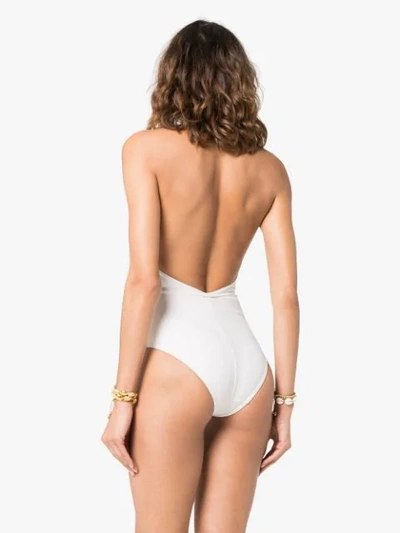 Shop Zimmermann Corsage Embellished Plunge Swimsuit In White