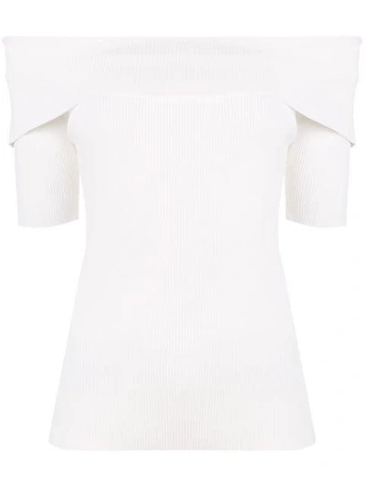 Shop P.a.r.o.s.h Off Shoulder Ribbed Knit Top In White