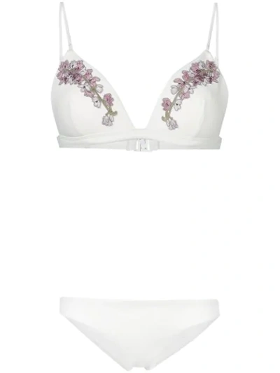 Shop Zimmermann Floral Embellished Bikini Set In Natural