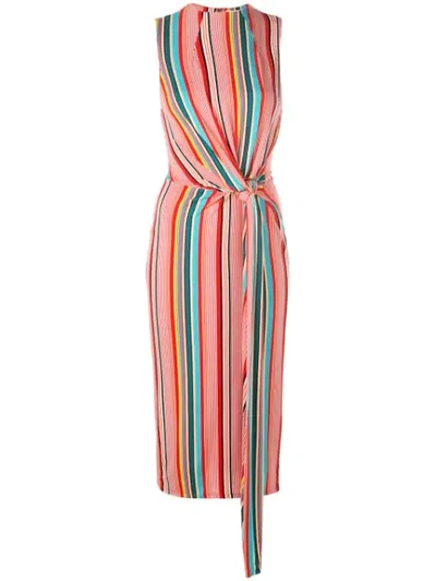 ALICE+OLIVIA STRIPED MIDI DRESS - 红色