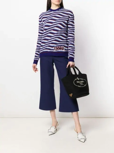 Shop Prada Cashmere Geometric Stripes Sweater In Blue