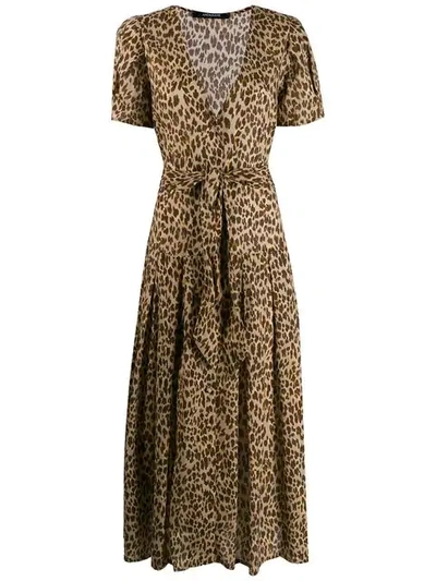 ANDAMANE LEOPARD PRINT MIDI DRESS - 棕色