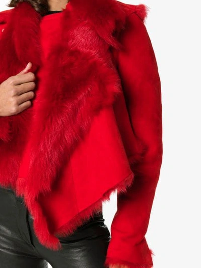 Shop Ben Taverniti Unravel Project Asymmetric Leather And Fur-trimmed Jacket In Red