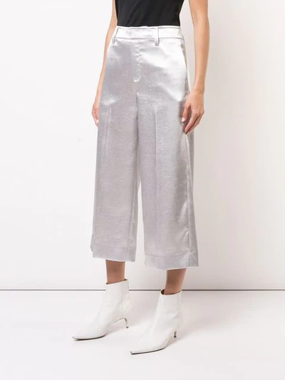 Shop Vince Wide Leg Cropped Trousers In Silver