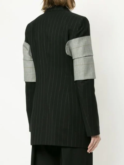 Shop Strateas Carlucci Striped Plated Cuff Blazer In Black
