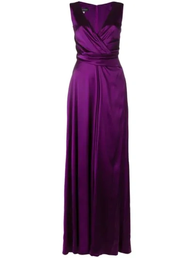 Shop Talbot Runhof Crêpe Satin Long Dress In Purple