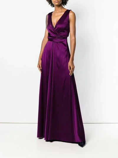 Shop Talbot Runhof Crêpe Satin Long Dress In Purple