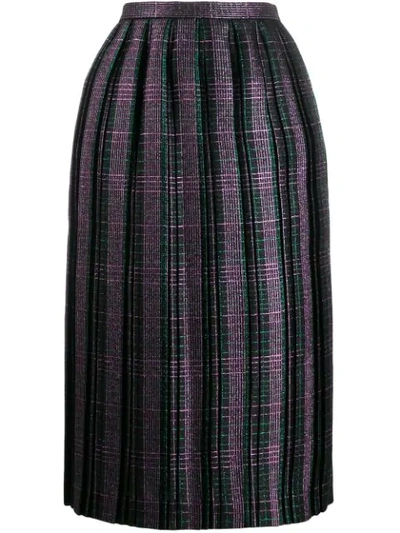 Shop Marco De Vincenzo Checked Pleated Skirt In Green