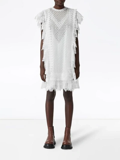 Shop Burberry Scalloped Lace And Polka In White