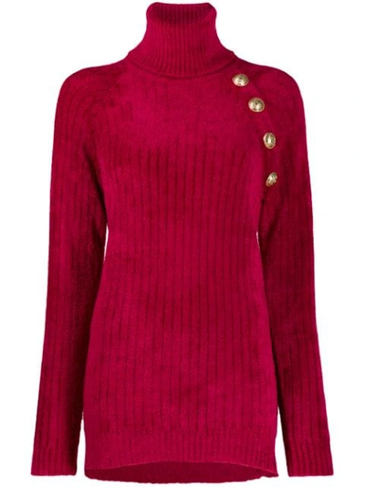 Shop Balmain Turtle Neck Sweater In Red