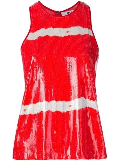 Shop Msgm Sequin Vest Top In Red