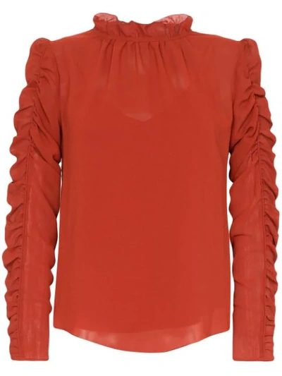 Shop See By Chloé Ruffle-neck Ruched Blouse In 647 Earthy Red