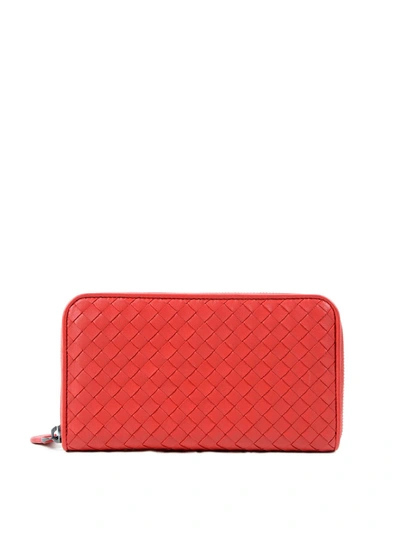 Shop Bottega Veneta Intrecciato Nappa Zip Around Wallet In Red