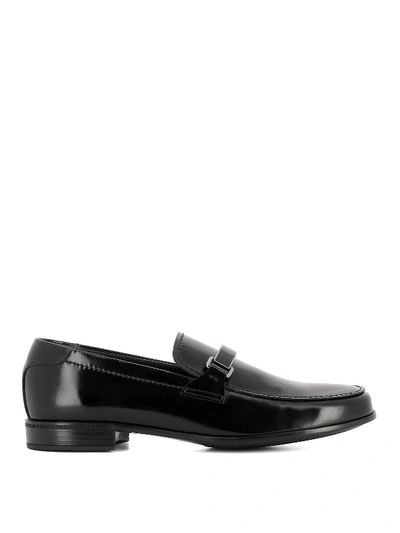 Shop Prada Logo Pennybar Leather Loafers In Black