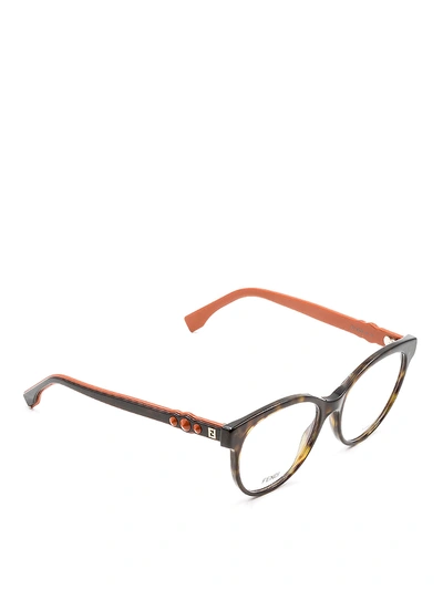 Shop Fendi Two-tone Stud Detail Eyeglasses In Orange