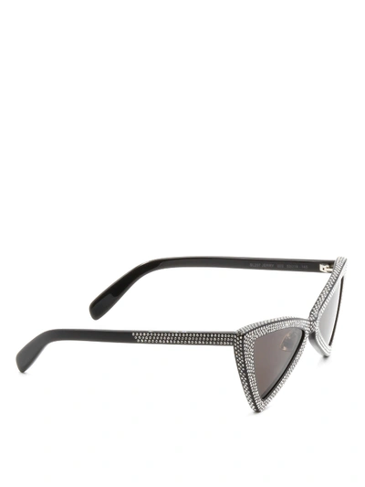 Shop Saint Laurent Strass Detail Acetate Sunglasses In Black