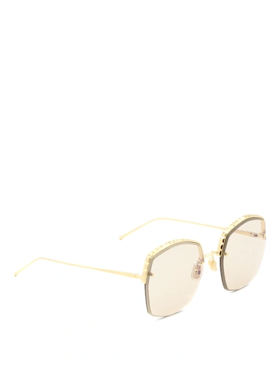 Shop Boucheron Half-frame Yellow Lenses Sunglasses In Gold