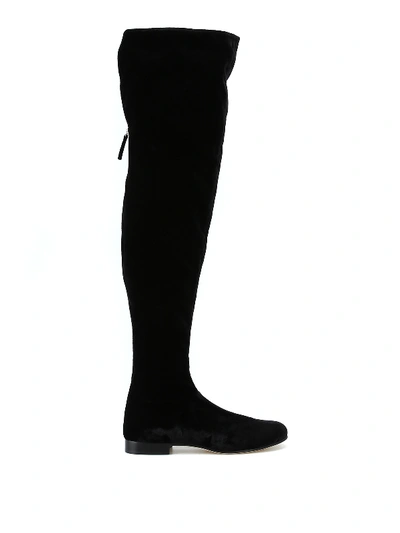 Shop Alberta Ferretti Black Velvet Over-the-knee Boots