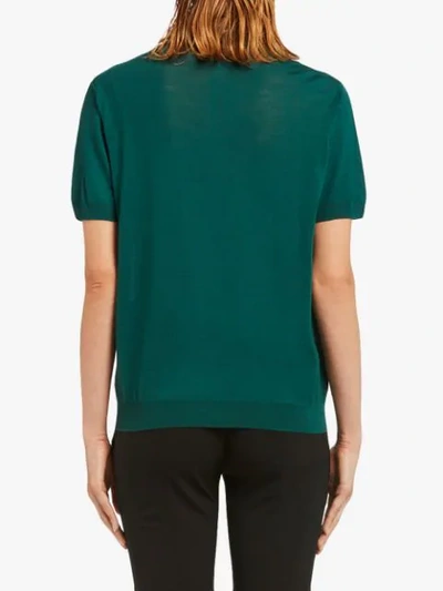 Shop Prada Short Sleeved Knitted Blouse In Green