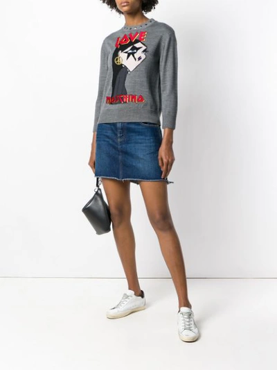 Shop Love Moschino Logo Embroidered Sweater - Grey