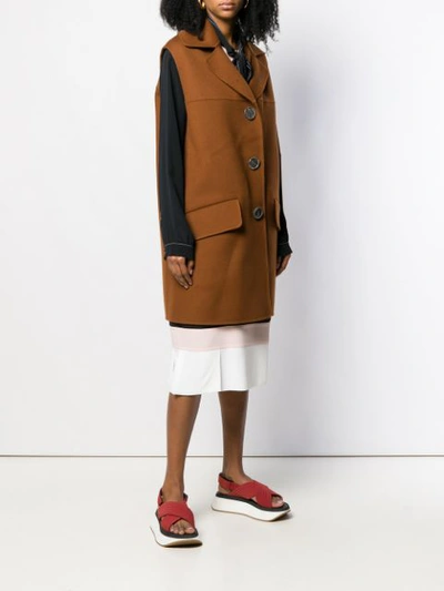 Shop Marni Sleeveless Midi Coat In Brown
