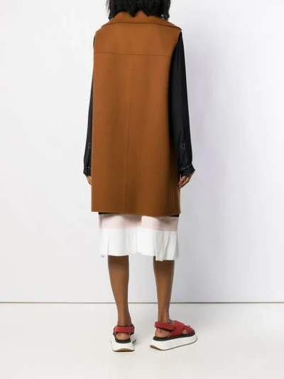 Shop Marni Sleeveless Midi Coat In Brown