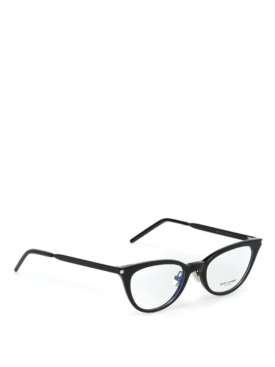 Shop Saint Laurent Black Acetate And Metal Optical Glasses